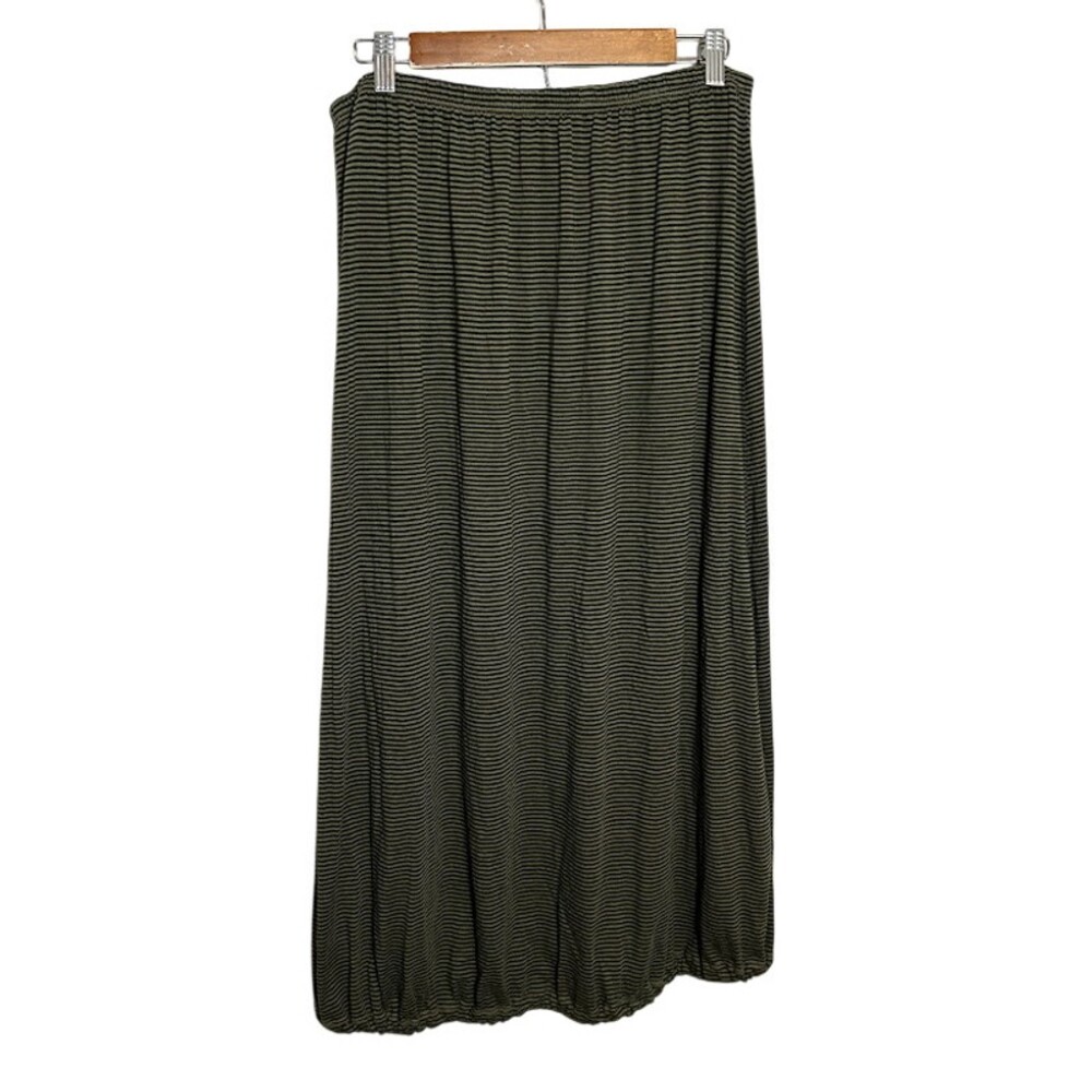 Bryn Walker Bubble Hem Maxi Midi Skirt XL Green Stripe Lagenlook Boho Stretch